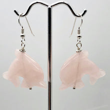 Load image into Gallery viewer, Rose Quartz Sterling Silver Dolphin Drop/Dangle Earrings| 1 3/4&quot; Long | Pink |
