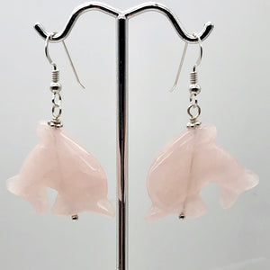 Rose Quartz Sterling Silver Dolphin Drop/Dangle Earrings| 1 3/4" Long | Pink |
