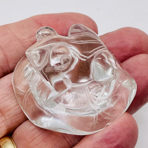 Quartz Frog on Lilly Pad Carving | 30x45x45mm | Clear | 1 Figurine |