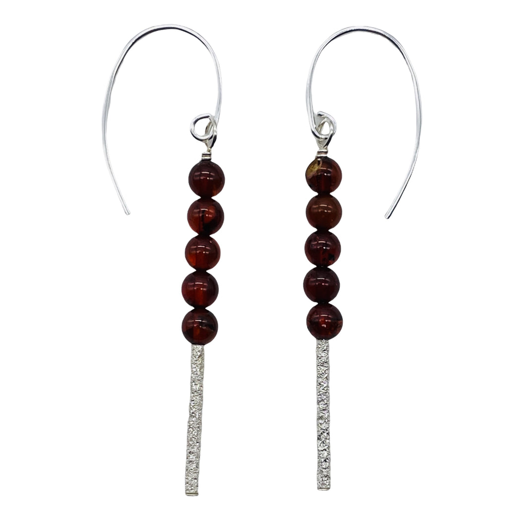 Amber 5 Beads Sterling Silver Drop/Dangle Earrings | 1 3/4