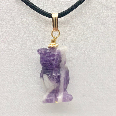Amethyst Hand Carved Hooting Owl & 14Kgf Gold Filled 1 3/8