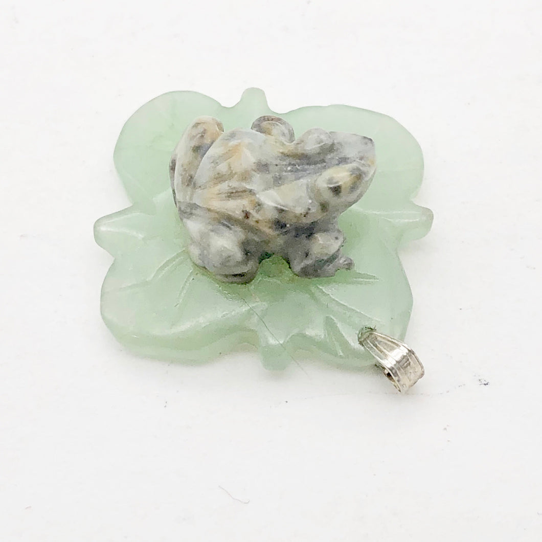 Ribbit 1 Lapis Frog On Aventurine Lily Pad Sterling Pendant | 28x28.5x11mm |