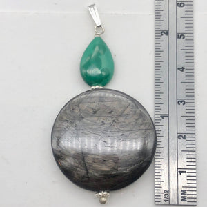 Hypersthene and Malachite Sterling Silver Goddess Pendant | 2 Inch|Silver Green|