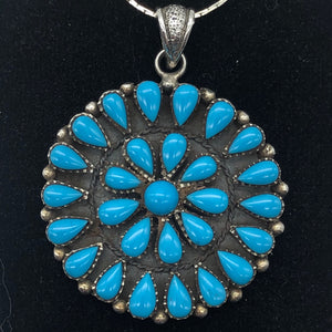 Natural Turquoise Squash Blossom Sterling Silver Semi Precious Stone Pendant - PremiumBead Alternate Image 9