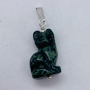 Adorable! Kambaba Jasper Carved Sitting Cat Sterling Silver Pendant