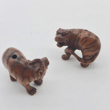 Load image into Gallery viewer, Roar 1 Fierce Carved Boxwood Tiger Ojime/Netsuke Bead | 21x25x16mm | Brown - PremiumBead Alternate Image 2
