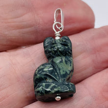 Load image into Gallery viewer, Adorable! Kambaba Jasper Carved Sitting Cat Sterling Silver Pendant

