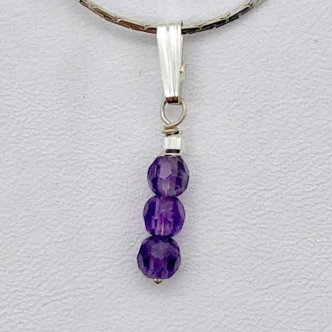 AAA Natural Faceted Amethyst Round 4mm beads Pendant | 1