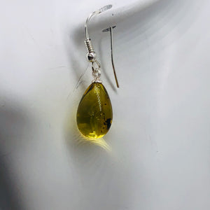 Amber Ovaloid Sterling Silver Earrings | 1 1/4" Long | Yellow | 1 Pair |