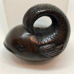 Carved & Signed Fish Dark Teak Ojime/Netsuke Bead - PremiumBead Primary Image 1