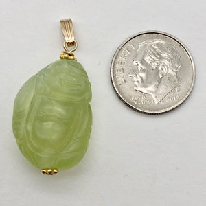 Hand Carved Green Jade Buddha 14K Gold Filled Pendant| 1 5/8" Long |