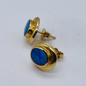 10K Gold Blue Opal Post Earrings| 1/2x3/8 inch | Blue | 1 Pair Earrings |
