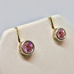 October! 7mm Pink Cubic Zirconia & Sterling Silver Earrings 9780Jb - PremiumBead Alternate Image 6