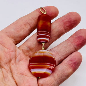 Sardonyx Large Round and Rectangle Pendant| 3 1/2" Long | Red/Orange/White |