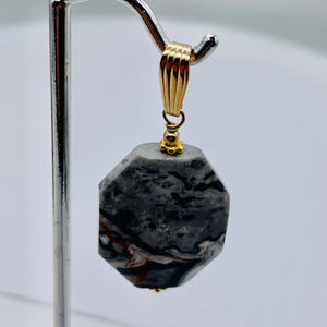 Picasso Jasper 14K Gold Filled Drop/Dangle | 1 3/4" Long | Gray/Black| 1 Pendant