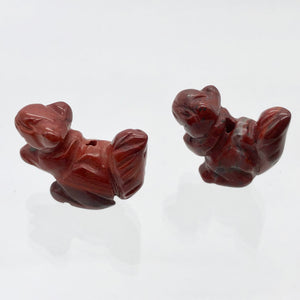 Nuts 2 Hand Carved Animal Brecciated Jasper Squirrel Beads | 22x15x10mm | Red - PremiumBead Alternate Image 2