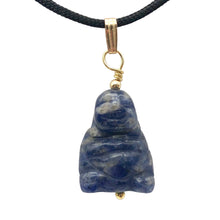 Load image into Gallery viewer, Namaste Hand Carved Sodalite Buddha and 14K Gold Filled Pendant, 1.5&quot; Long
