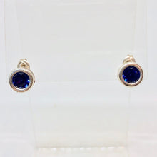 Load image into Gallery viewer, September! 7mm Lab Sapphire &amp; Sterling Silver Earrings 9780Ib - PremiumBead Alternate Image 3

