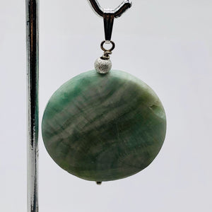 Wavy Hemimorphite Disc Dangle Sterling Silver Pendant| 1 3/4" Long| Aqua/Green |