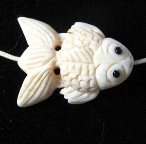 Swim Carved Goldfish Koi, Carp Domestic Waterbuffalo Bone Bead 010310C | 27to26.5x21to20x8to7.5mm | Cream - PremiumBead Primary Image 1