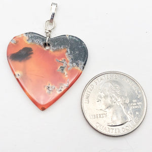Limbcast Agate Valentine Heart Silver Pendant | 1 1/2 Inch Long | Orange/Green |