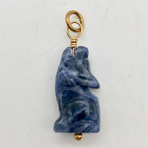 Sodalite Wolf Pendant Necklace | Semi Precious Stone Jewelry | 14k Pendant
