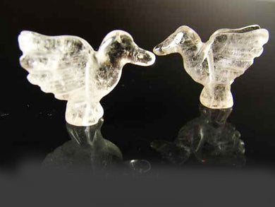 Lovely 2 Hand Carved Natural Quartz Dove Bird Beads | 18x18x7mm | Clear - PremiumBead Primary Image 1