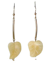 Load image into Gallery viewer, Designer Carved Yellow Jade Leaf and 14Kgf Earrings 6139
