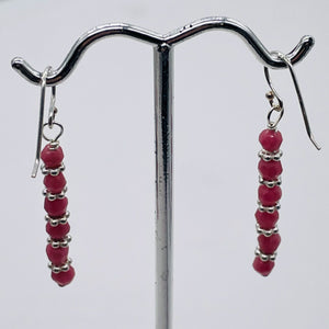 Rhodonite with Sterling Silver Beads Drop/Dangle Earrings | 1 1/2" Long | Pink |