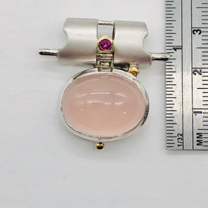Ruby and Rose QuartzSterling Silver Drop Pendant | 1 1/4" Long | Pink/Red |