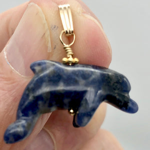 Semi Precious Stone Jewelry Jumping Pendant Necklace in Blue Sodalite and Gold - PremiumBead Alternate Image 2
