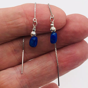 Lapis Sterling Silver Threader Earrings | 3 1/2" Long | Blue | 1 Pair |