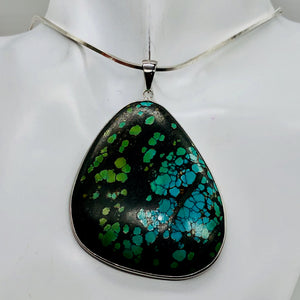 Natural Turquoise 90ct Sterling Silver Pendant | 2 1/2x1 3/4" | Blue/Black | 1 |