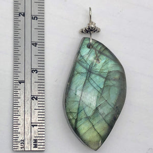 Labradorite Sterling Silver Drop Pendant | 2" Long | Blue Green |