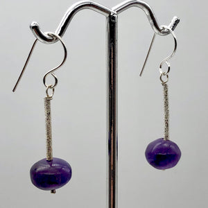 Amethyst Roundel Bead Sterling Silver Drop/Dangle Earrings| 2.5" Long | Purple |