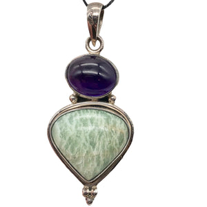 Alluring Amethyst and Amazonite Sterling Silver Pendant 504106