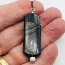 Load image into Gallery viewer, Hypersthene, Flat Rounded Rectangle Dangle Pendant| 2 1/2 &#39; Long | Black/Silver|
