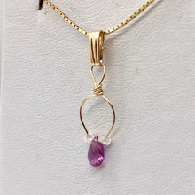 Load image into Gallery viewer, Designer Pink Sapphire with White Sapphire side stones 14Kgf Wirewrap Pendant - PremiumBead Alternate Image 9
