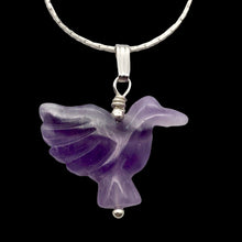 Load image into Gallery viewer, Carved Amethyst Dove Bird Sterling SilverPendant | 1.5 inches (Long) | Purple |
