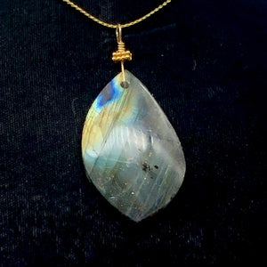 Labradorite 14k Gold Filled Drop Pendant | 2 1/4" Long | Blue Gray |