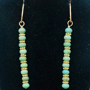 Unique Natural USA Green Turquoise 14K Gold Filled Earrings | 2" Long |