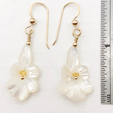 Load image into Gallery viewer, Shimmer! Carved Mother of Pearl Flower Earrings w/Yellow Sapphire Center 14Kgf - PremiumBead Alternate Image 4
