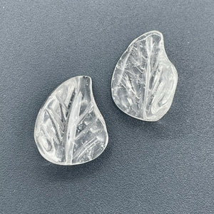 2 Carved Clear Quartz 19x17x6mm Leaf Beads 10168