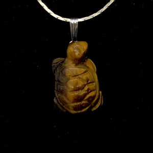 Adorable Tigereye Carved Turtle Sterling Silver Pendant | 1.25" (Long) |