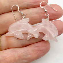 Load image into Gallery viewer, Rose Quartz Sterling Silver Dolphin Drop/Dangle Earrings| 1 3/4&quot; Long | Pink |
