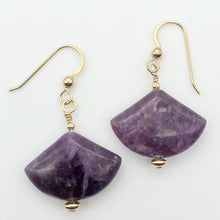 Load image into Gallery viewer, Natural Lepidolite 14Kgf Earrings | 1 3/4&quot; Long | Purple | Fan cut | 1 pair | - PremiumBead Primary Image 1
