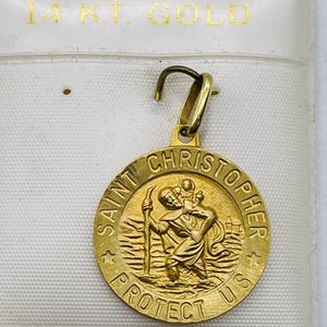 Saint Christopher 3 Gram 14K Round Medal | 1" Long | Gold | 1 Pendant |