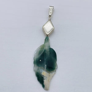 Jasper Sterling Silver Leaf Pendant | 2 3/4" Long | Green/White | 1 Pendant |