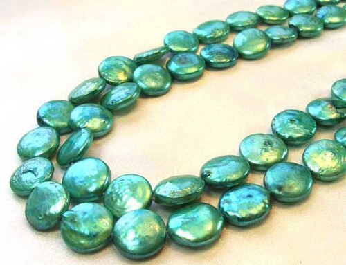 7 Minty Green 12 to 13mm Freshwater Coin Pearls 9442 - PremiumBead Primary Image 1