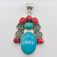 Load image into Gallery viewer, Turquoise Coral Native American Sterling Silver Pendant| 2 1/2&quot; Long| Blue]Red |
